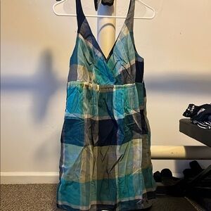 Blue and Green Plaid Sleeveless Dress